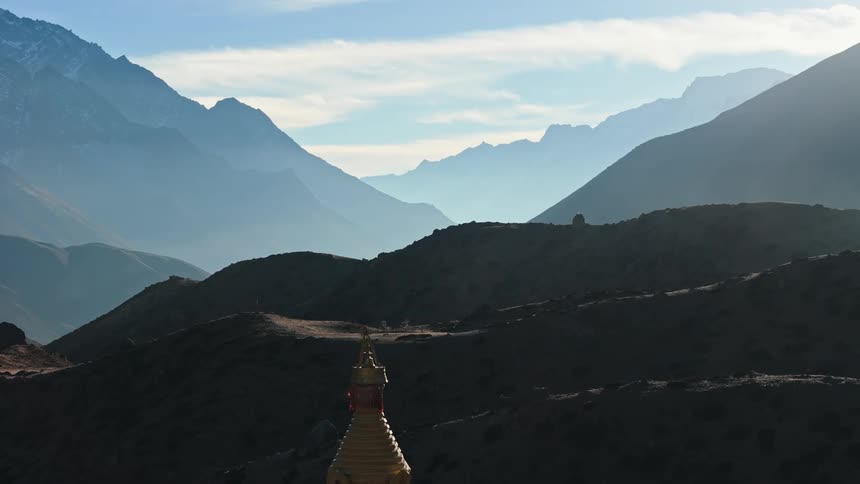 Landscape of a temple under the mountains