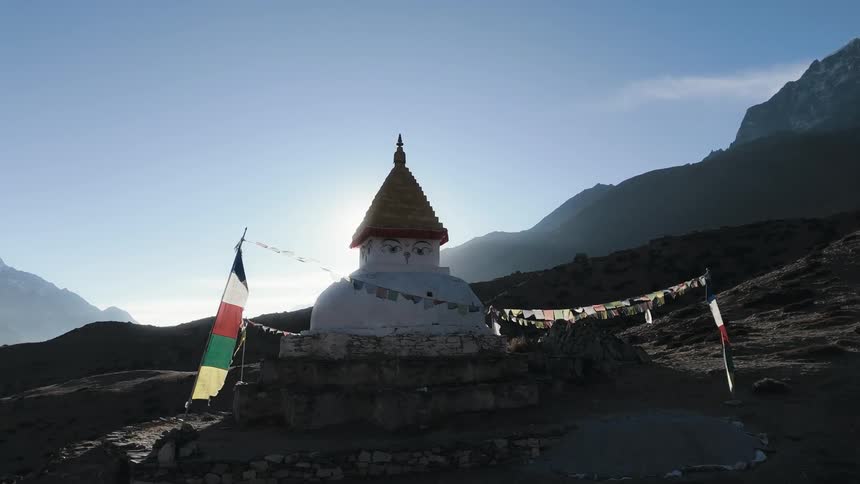 Small temple in ruins by the mountains