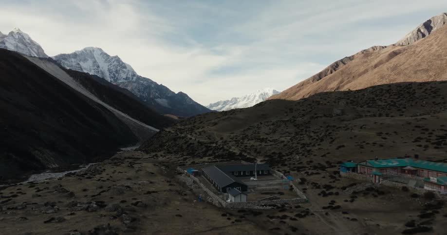 Small community in the middle of the mountains in winter