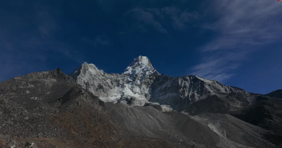 Panorama of ice and snow mountain range in a mountain valley