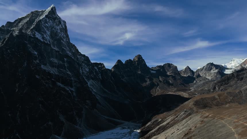 Landscape ranges from rocky mountains with snowcapped peaks