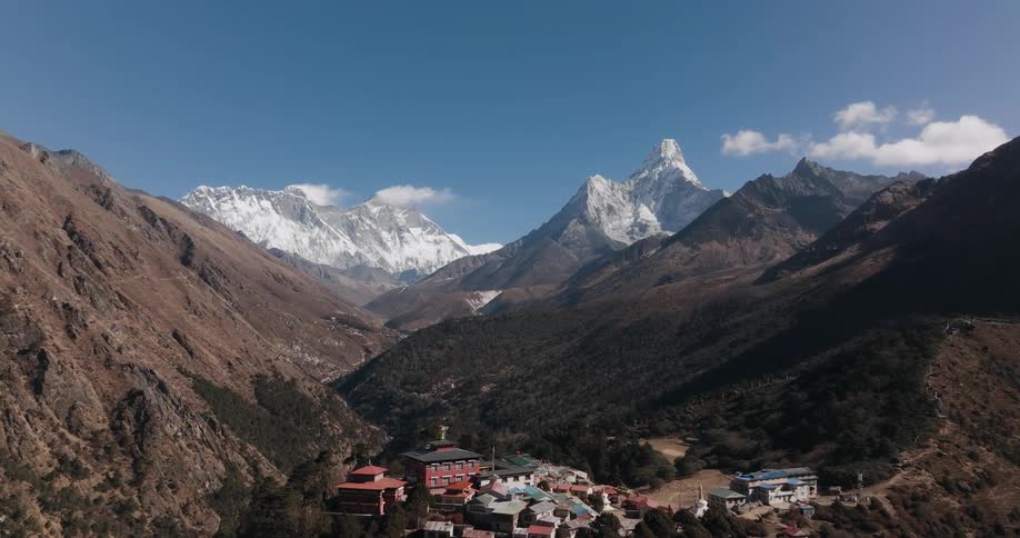 Village with residential houses in the middle of mountains