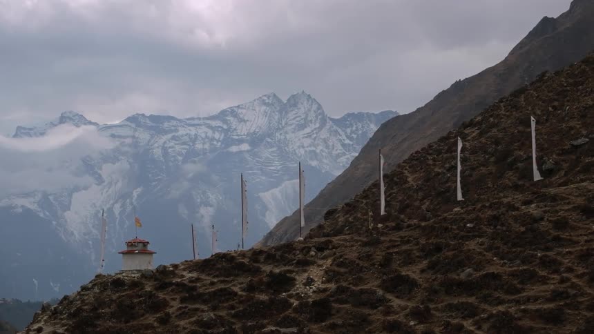 Religious sanctuary on a mountain on a winter day with a cloudy sky