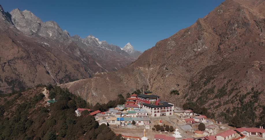 A village nestled in a mountain valley