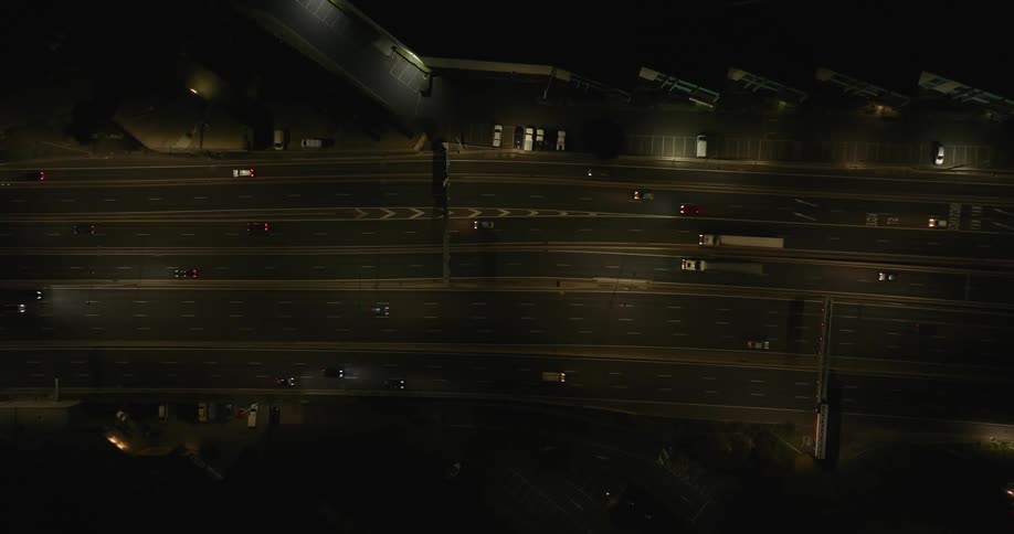 Aerial of an expressway in the urban city at night