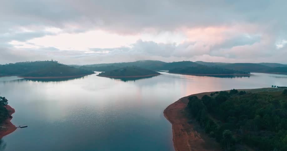 Aerial of a nature reserve during a cloudy sunset