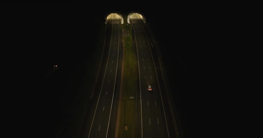 Skyline of road tunnels in the suburbs at night