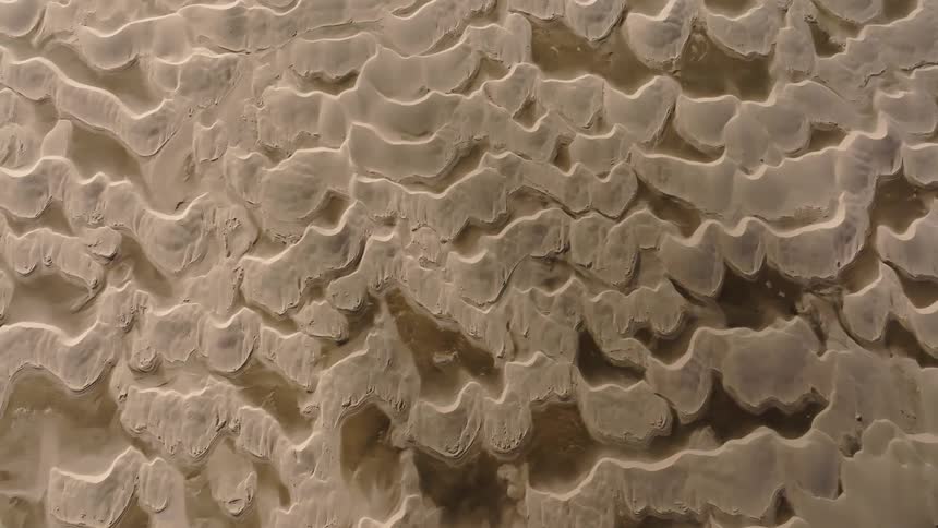 Aerial panorama of a sandy ground with water