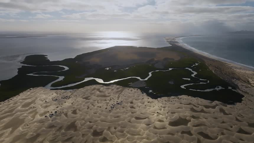 Aerial landscape of a peninsula with seaside ground