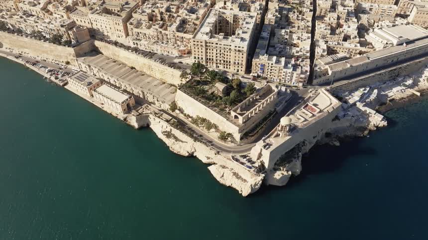 Aerial panorama of an ancient city on a seaside peninsula