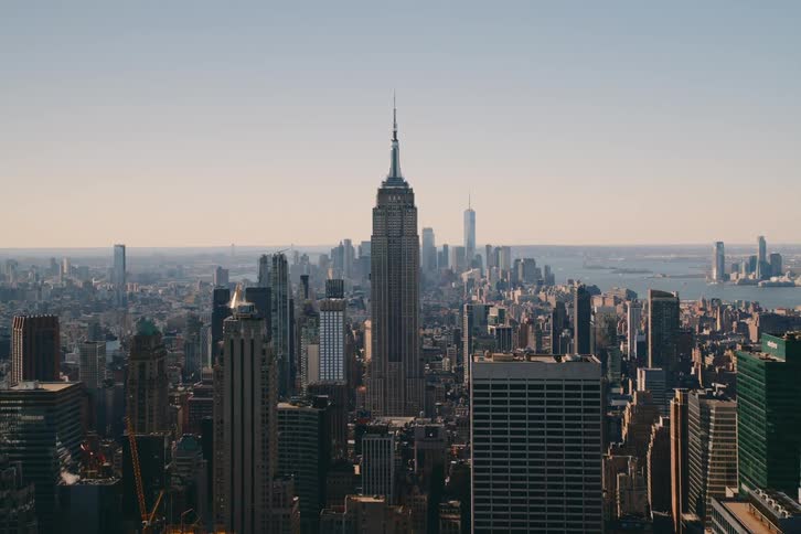 Panorama of a metropolis with a huge skyscraper in a morning