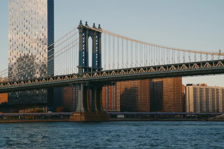 A bridge across a river in a city