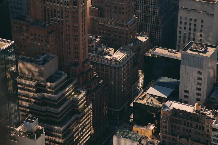 Aerial of a large metropolis on a sunny day