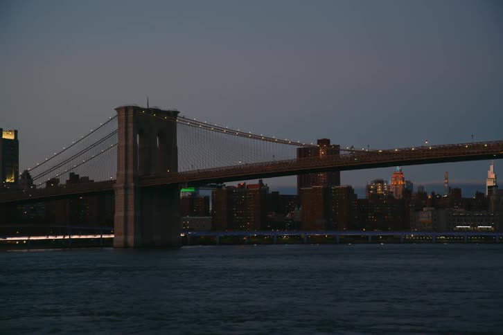 A bridge dominates the view of a city