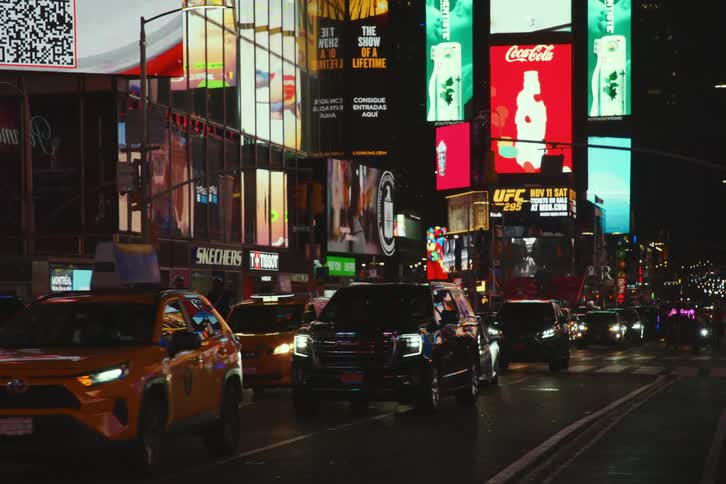 Skyline of times square billboards on a busy night