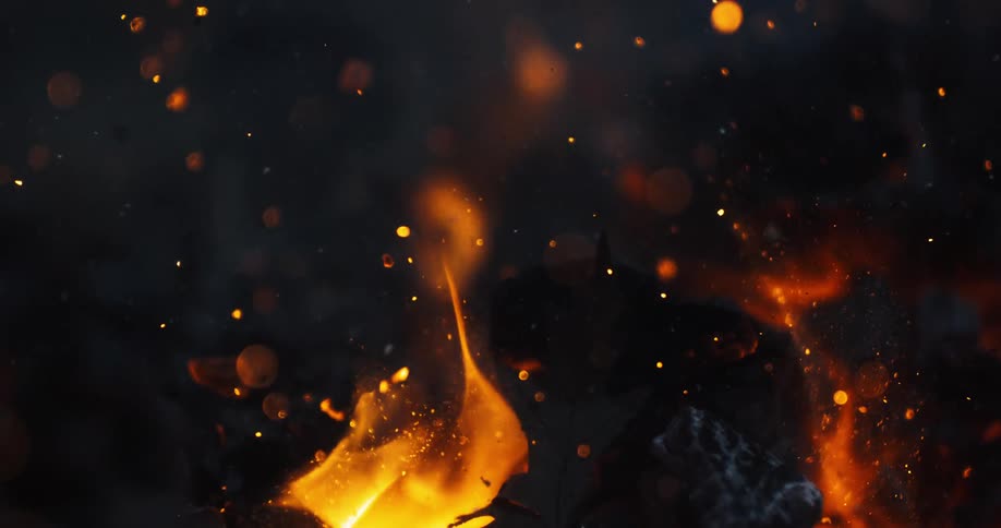 A piece of wood burns with fire