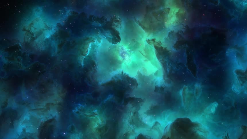 Bright dark and greenish space nebula