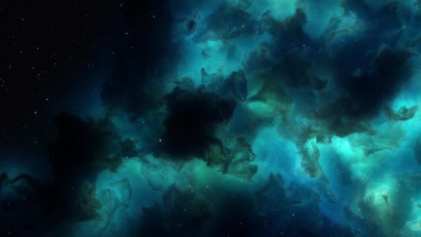 Dark greenish and blue bright space nebula