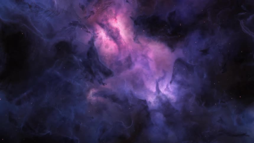Stars move through clouds of a spectacular purple galaxy with a glowing pink center
