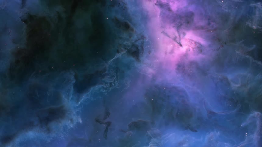 Space is filled with purple clouds and stars