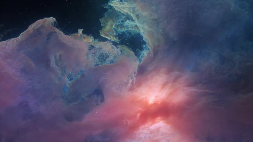 Pink portions of gaseous floating mass shine brightly