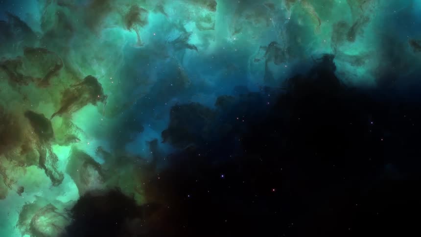 Bright dark and greenish space nebula