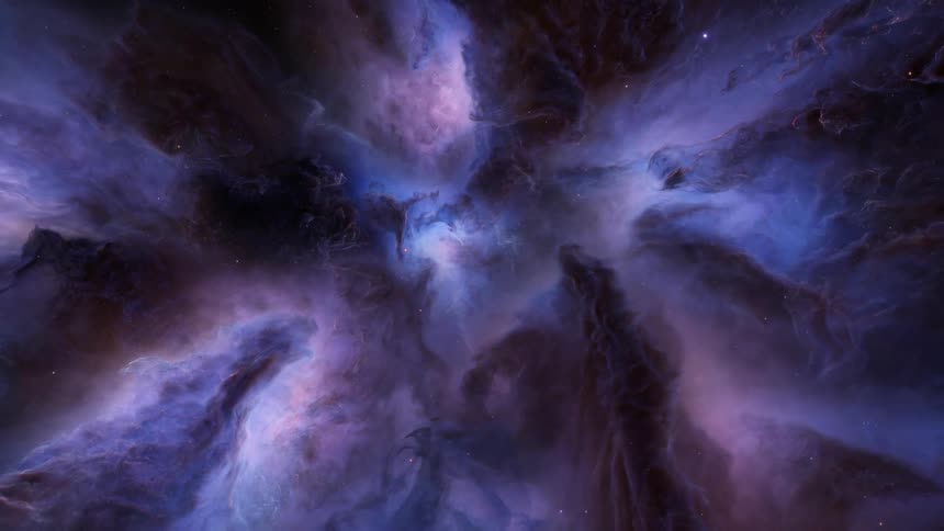 Dark and bright purple space nebula