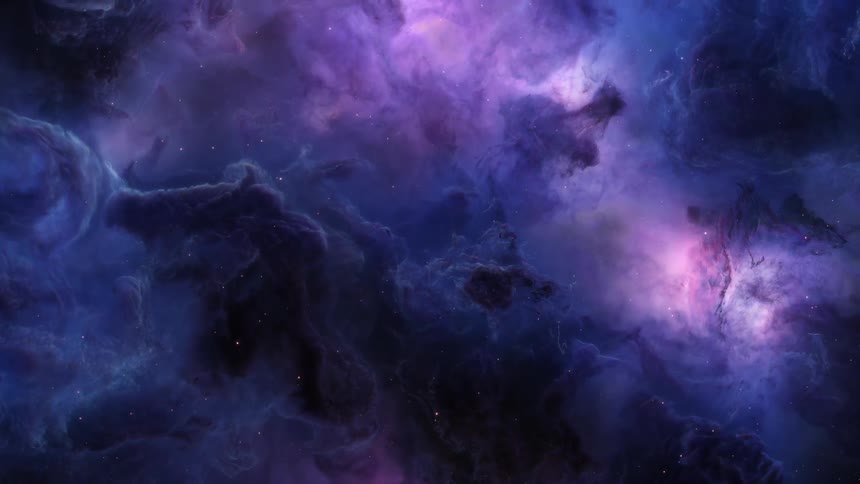 Stars move through clouds of a spectacular glowing purple galaxy