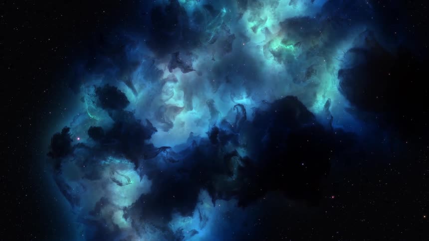 Nebula in space dark bluish and bright coloring