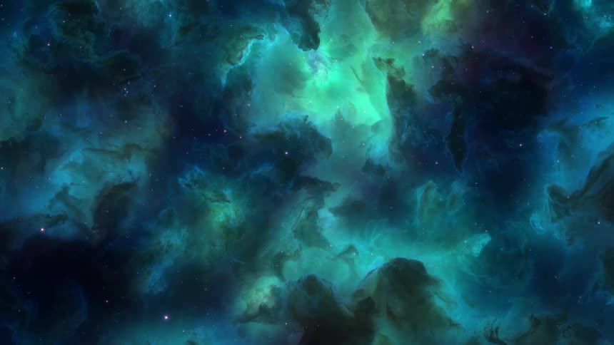 Bright bluish and greenish abstract nebula