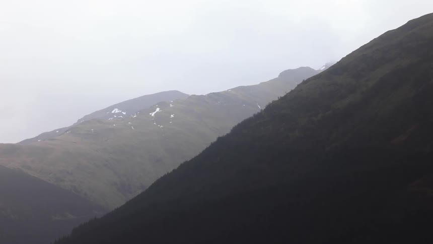 Mountain range on a foggy day