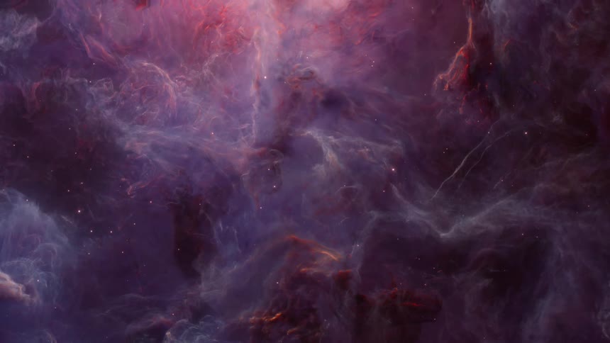 Stars move through clouds of a purple galaxy with a glowing center
