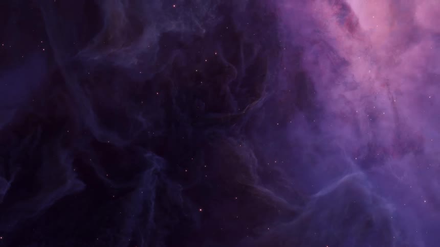 Stars move through clouds of a spectacular purple galaxy with a glowing center