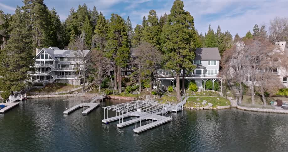 Panorama of mansions by the sea with access to yacht docks