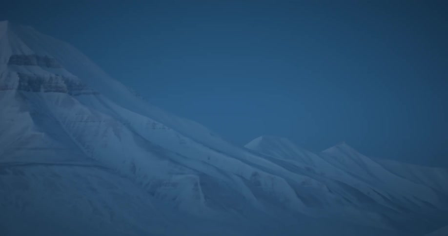 Landscape of snowy mountain range