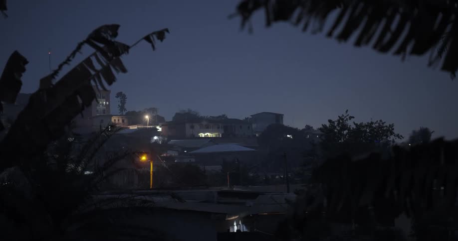 Panorama of a suburban neighborhood at night