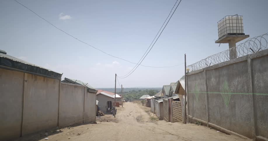 View of a dirt road with thirdworld houses