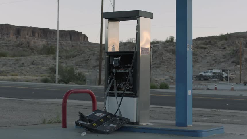 A gas station pump is broken at this station