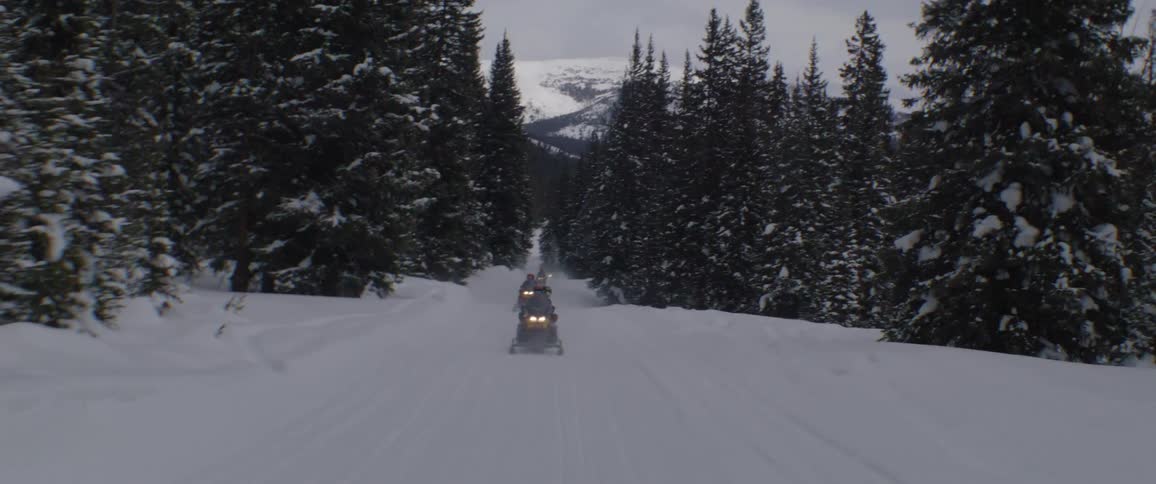 People driving snow bikes on snow at midday
