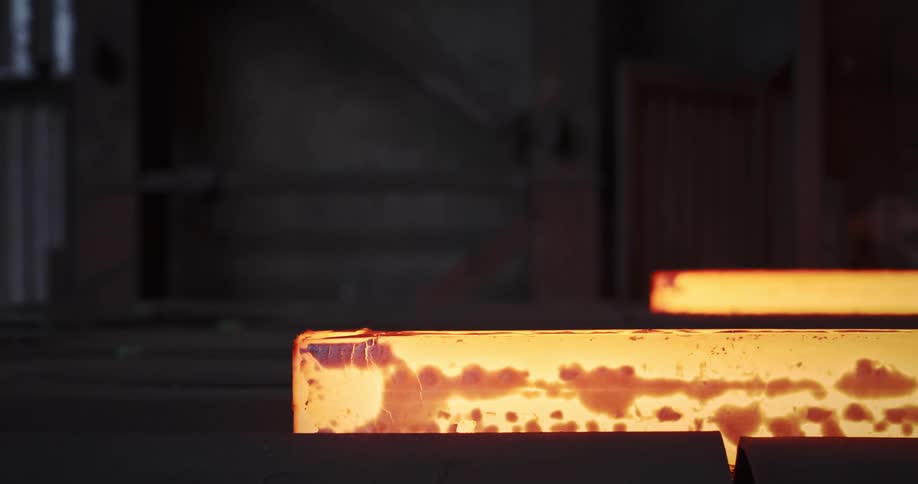 Solid metal plates in a state of fire cooling down in an indoor room
