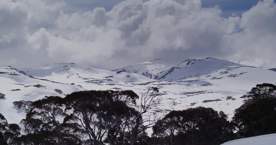 Landscape of snowcovered mountain ranges on a cloudy day