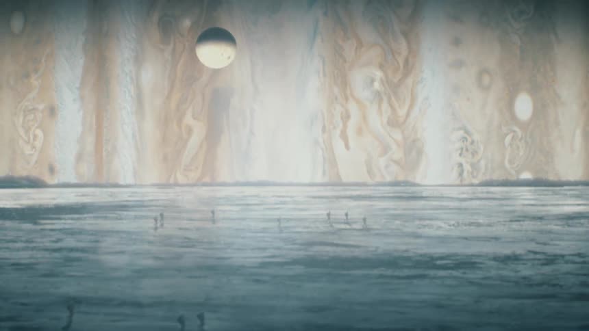 Astronauts walking on Jupiter's moon Europa