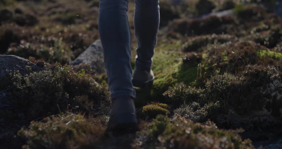 Person hikes across uneven ground