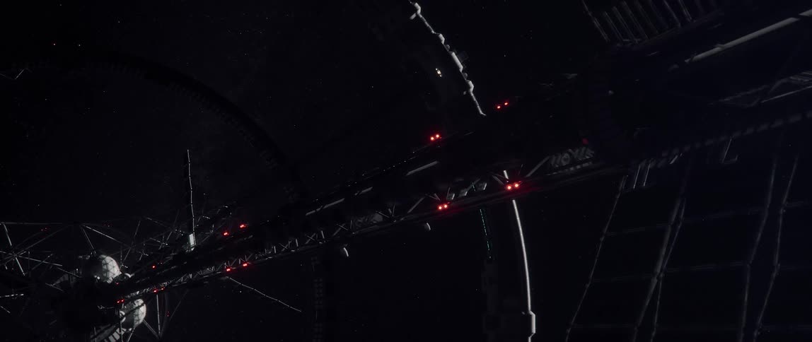 Futuristic conception of a rotating space station in deep space