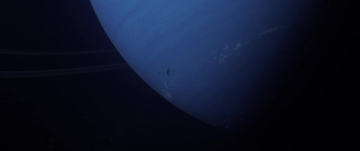 Space ship crossing the disc of dark planet Neptune