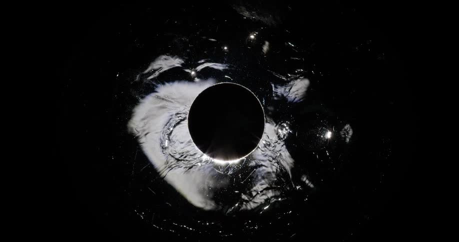 A monochrome clip of an oval shape in a liquid