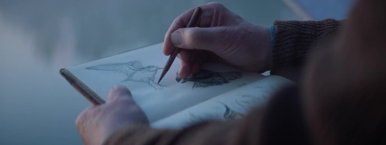 A man draws a picture of a bird