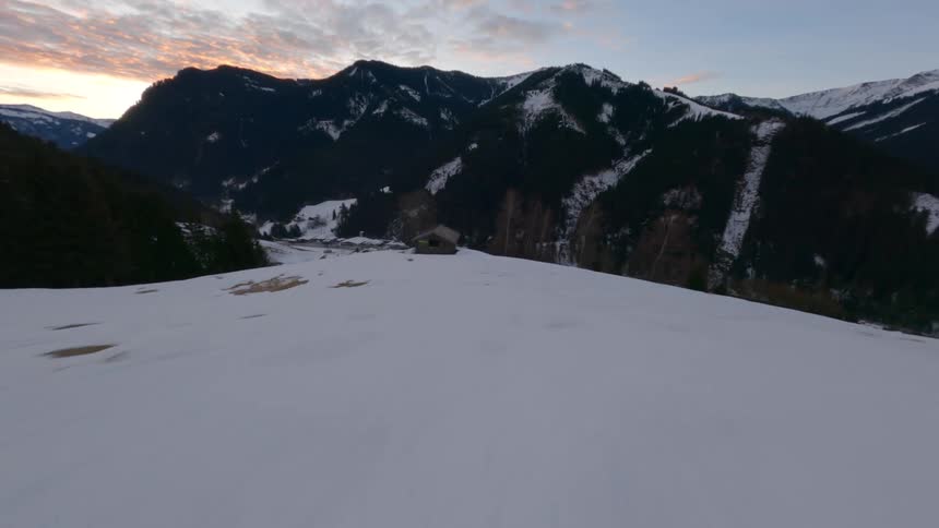 Landscape of rocky mountain ranges with snow in a morning