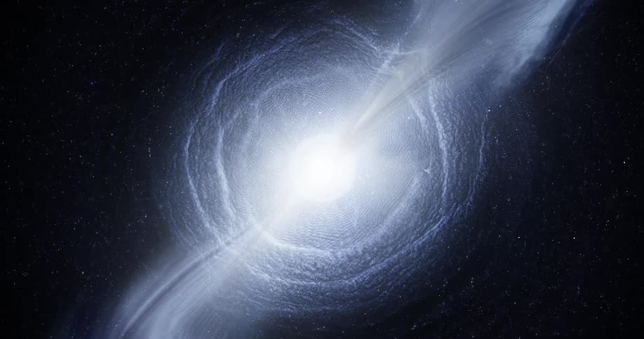 A bright white light is emanating from the black hole
