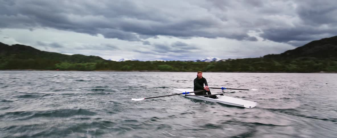 Unique motion tracking an athlete training out on the open water in a rowing boat